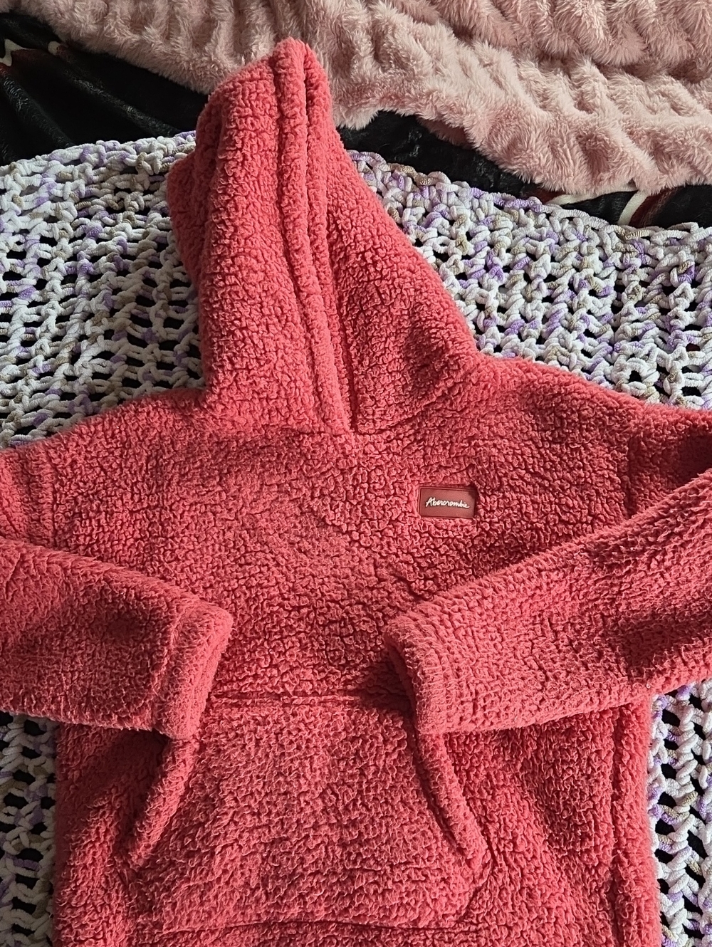 abercrombie kids Plush Sherpa Hoodie in Rose Pink